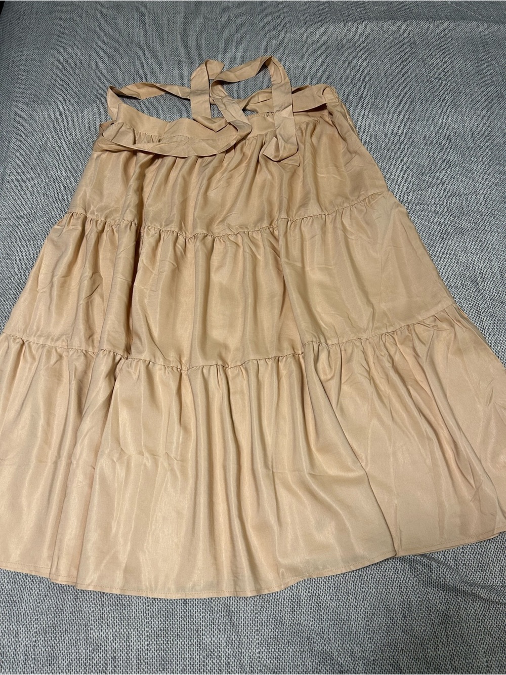 Tiered A-Line Midi Skirt in Light Beige